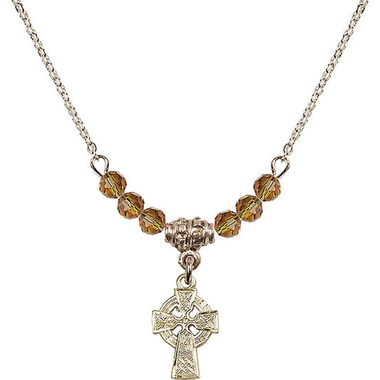 14kt Gold Filled Celtic Cross Birthstone Necklace with Topaz Beads - 4133