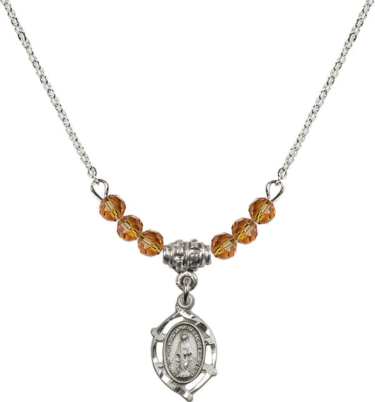 Sterling Silver Miraculous Birthstone Necklace with Topaz Beads - 4152
