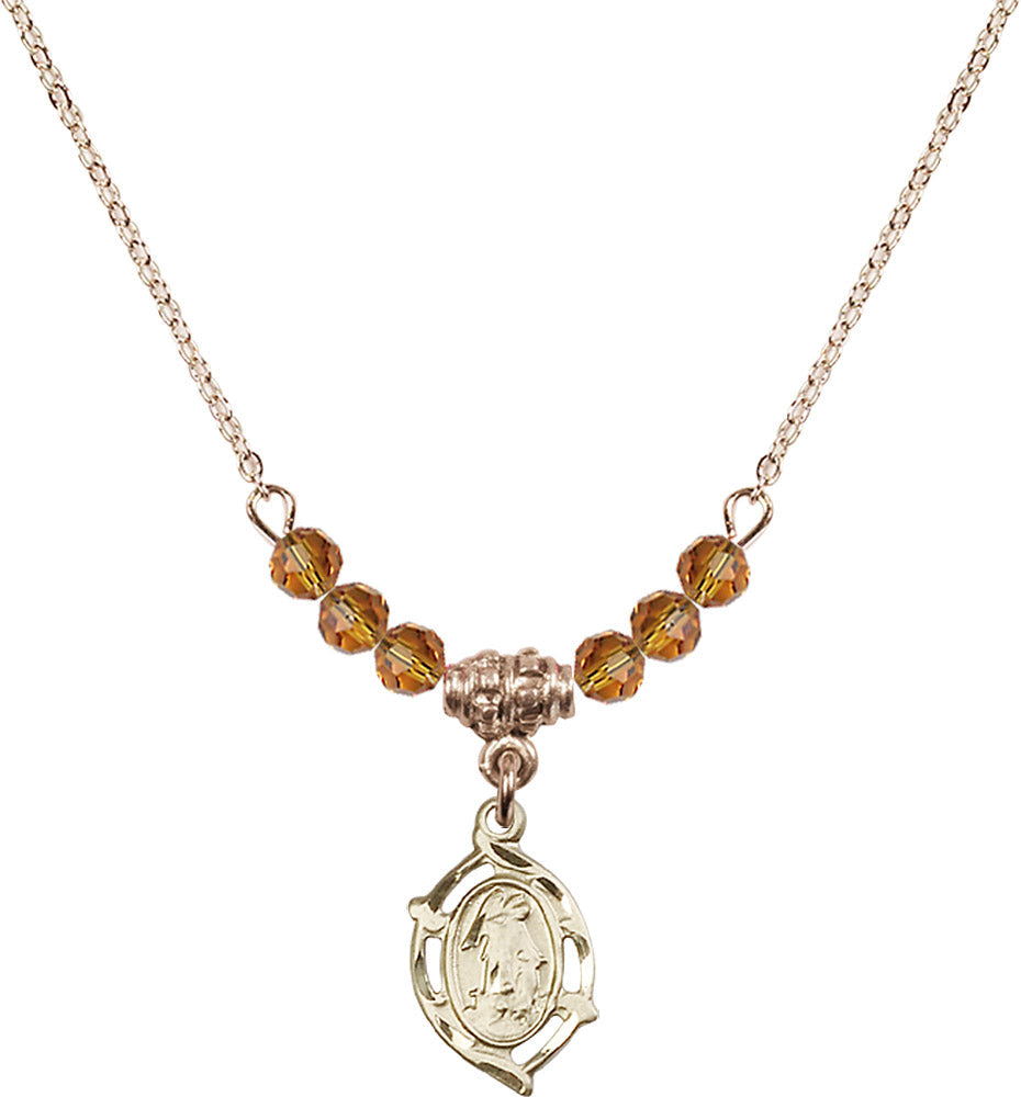 14kt Gold Filled Guardian Angel Birthstone Necklace with Topaz Beads - 4154