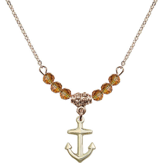 14kt Gold Filled Anchor Birthstone Necklace with Topaz Beads - 4158