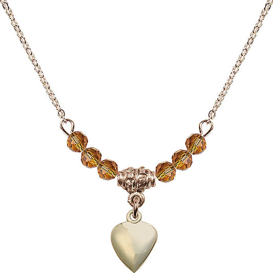 14kt Gold Filled Heart Birthstone Necklace with Topaz Beads - 4158
