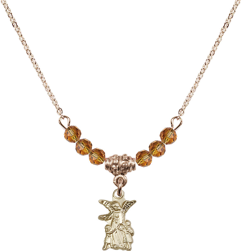 14kt Gold Filled Guardian Angel Birthstone Necklace with Topaz Beads - 4253