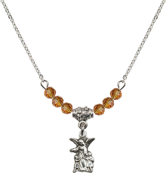 Sterling Silver Guardian Angel Birthstone Necklace with Topaz Beads - 4253