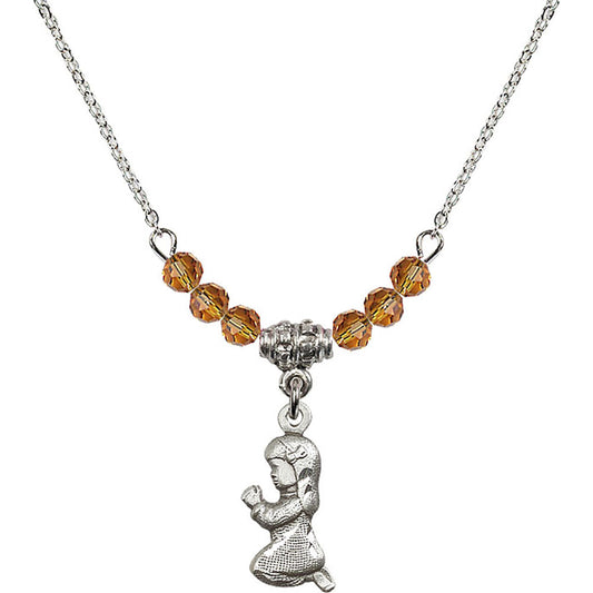 Sterling Silver Praying Girl Birthstone Necklace with Topaz Beads - 4262