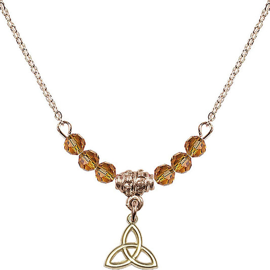 14kt Gold Filled Trinity Irish Knot Birthstone Necklace with Topaz Beads - 5100
