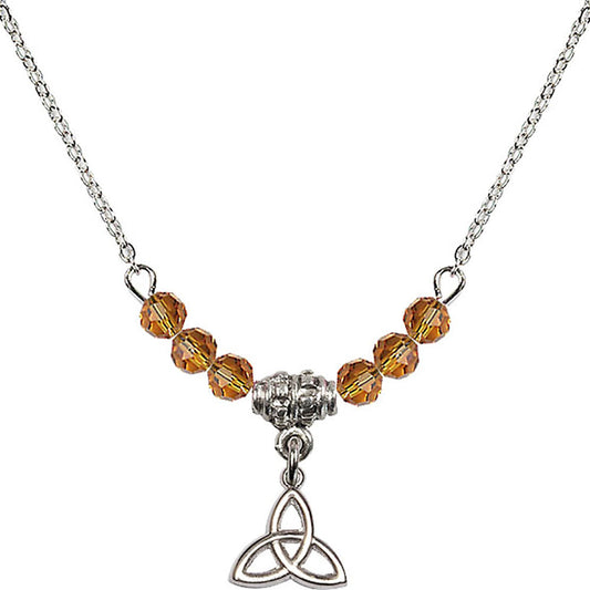 Sterling Silver Trinity Irish Knot Birthstone Necklace with Topaz Beads - 5100
