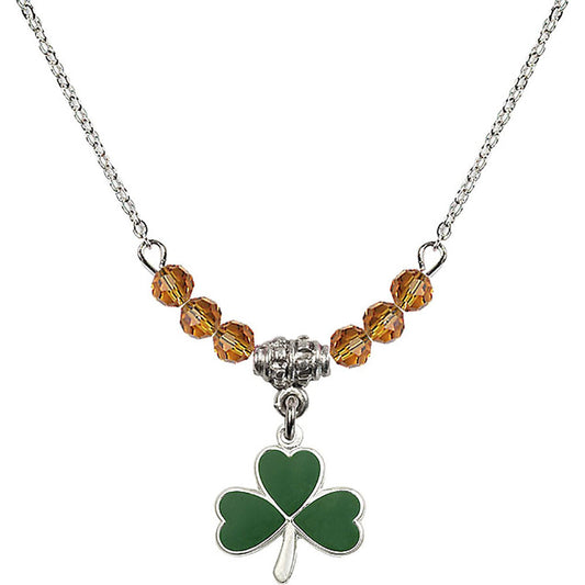 Sterling Silver Shamrock Birthstone Necklace with Topaz Beads - 5243