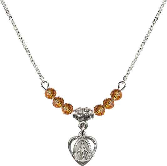 Sterling Silver Miraculous Birthstone Necklace with Topaz Beads - 5401
