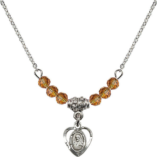 Sterling Silver Scapular Birthstone Necklace with Topaz Beads - 5402