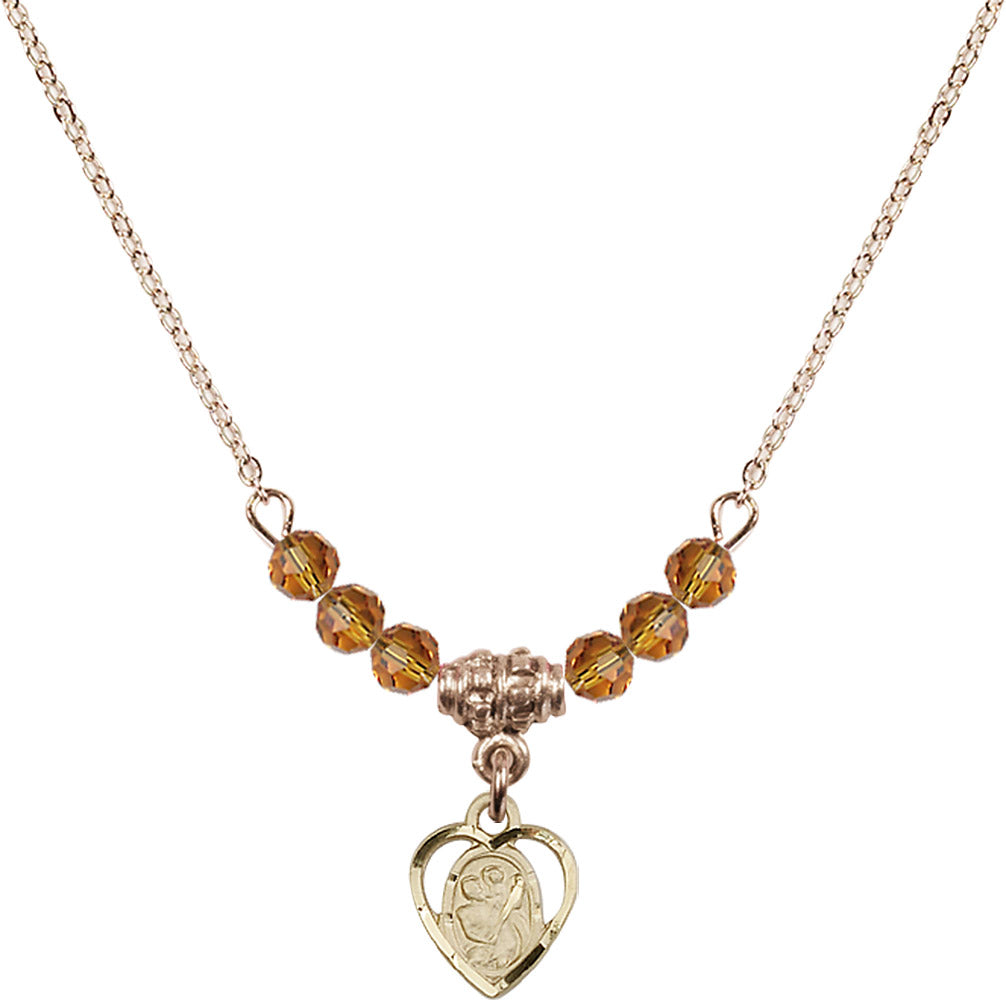 14kt Gold Filled Saint Christopher Birthstone Necklace with Topaz Beads - 5403