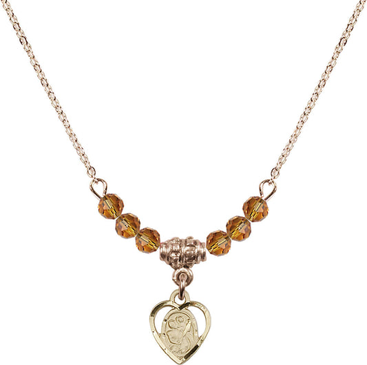 14kt Gold Filled Saint Christopher Birthstone Necklace with Topaz Beads - 5403