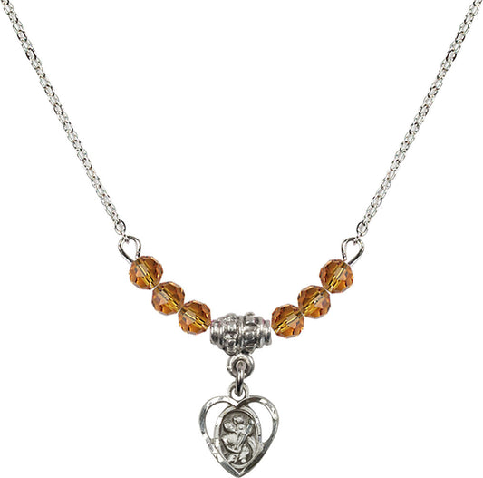 Sterling Silver Saint Christopher Birthstone Necklace with Topaz Beads - 5403