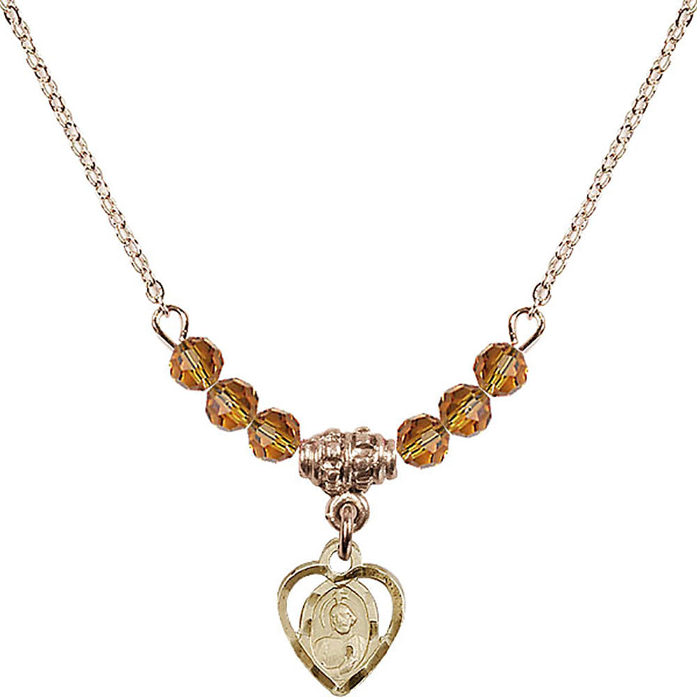 14kt Gold Filled Saint Jude Birthstone Necklace with Topaz Beads - 5404