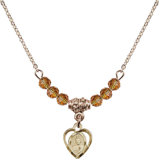 14kt Gold Filled Saint Jude Birthstone Necklace with Topaz Beads - 5404