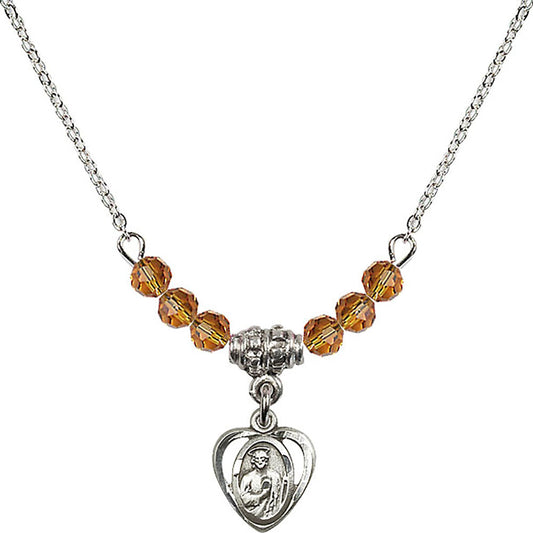 Sterling Silver Saint Jude Birthstone Necklace with Topaz Beads - 5404