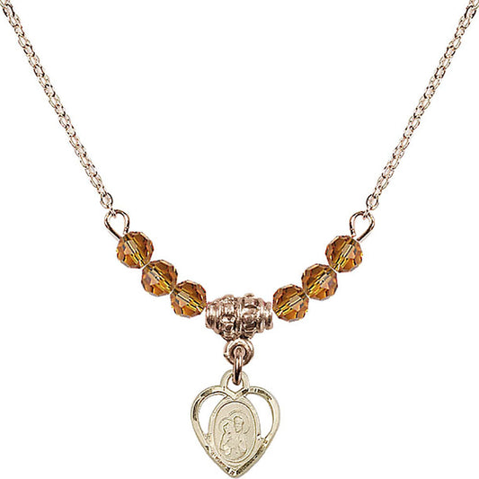 14kt Gold Filled Saint Ann Birthstone Necklace with Topaz Beads - 5414