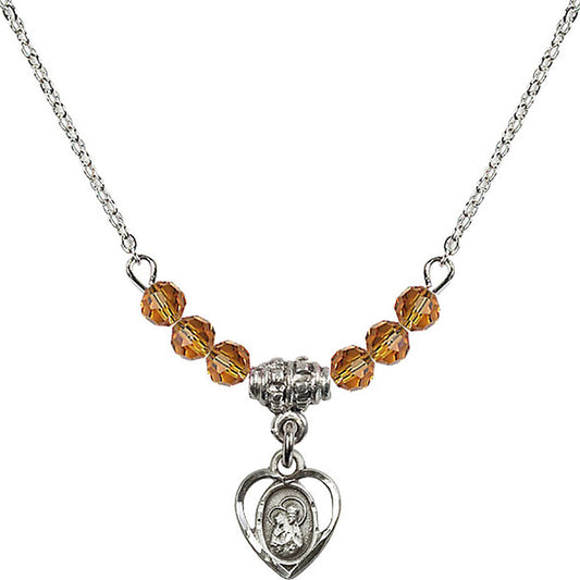 Sterling Silver Saint Ann Birthstone Necklace with Topaz Beads - 5414
