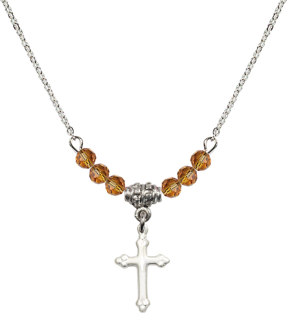 Sterling Silver Cross Birthstone Necklace with Topaz Beads - 5415
