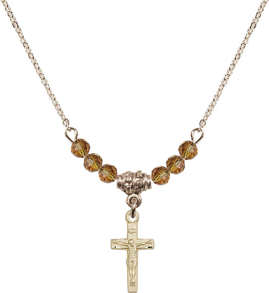 14kt Gold Filled Crucifix Birthstone Necklace with Topaz Beads - 5417