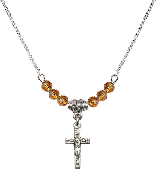 Sterling Silver Crucifix Birthstone Necklace with Topaz Beads - 5417