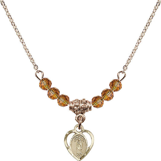 14kt Gold Filled Our Lady of Guadalupe Birthstone Necklace with Topaz Beads - 5422