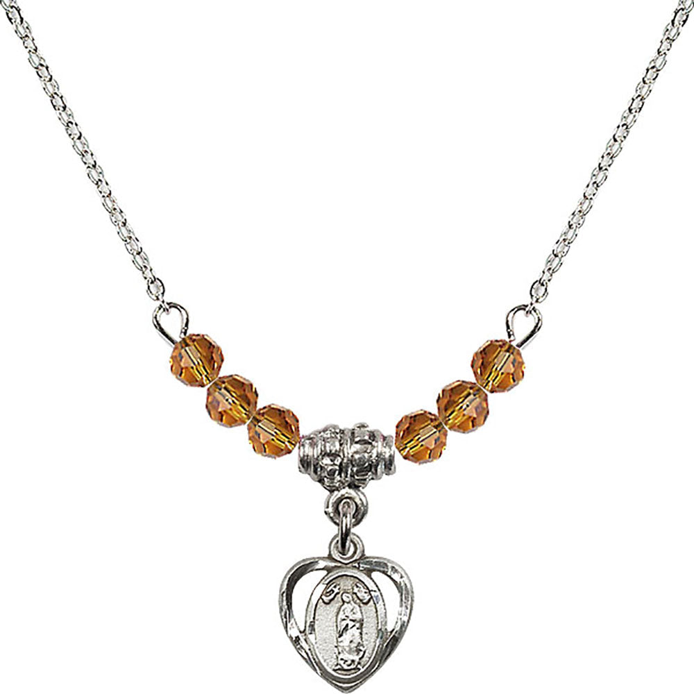 Sterling Silver Our Lady of Guadalupe Birthstone Necklace with Topaz Beads - 5422