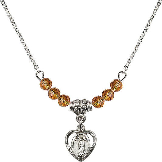 Sterling Silver Our Lady of Guadalupe Birthstone Necklace with Topaz Beads - 5422
