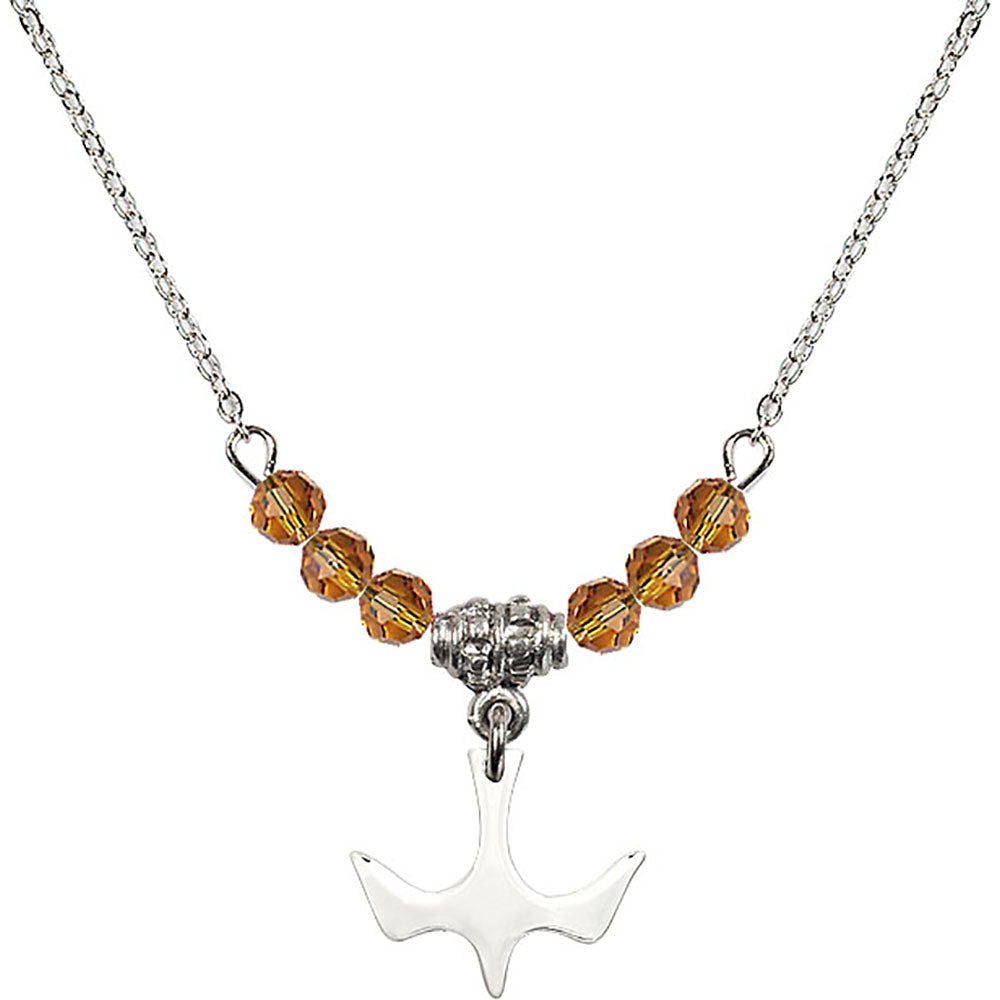 Sterling Silver Holy Spirit Birthstone Necklace with Topaz Beads - 5431