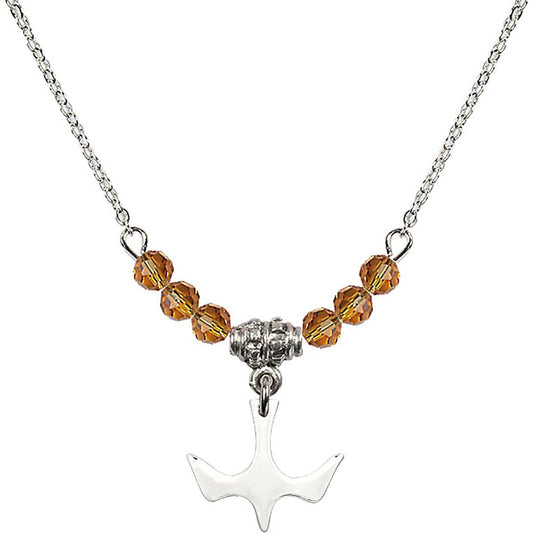 Sterling Silver Holy Spirit Birthstone Necklace with Topaz Beads - 5431