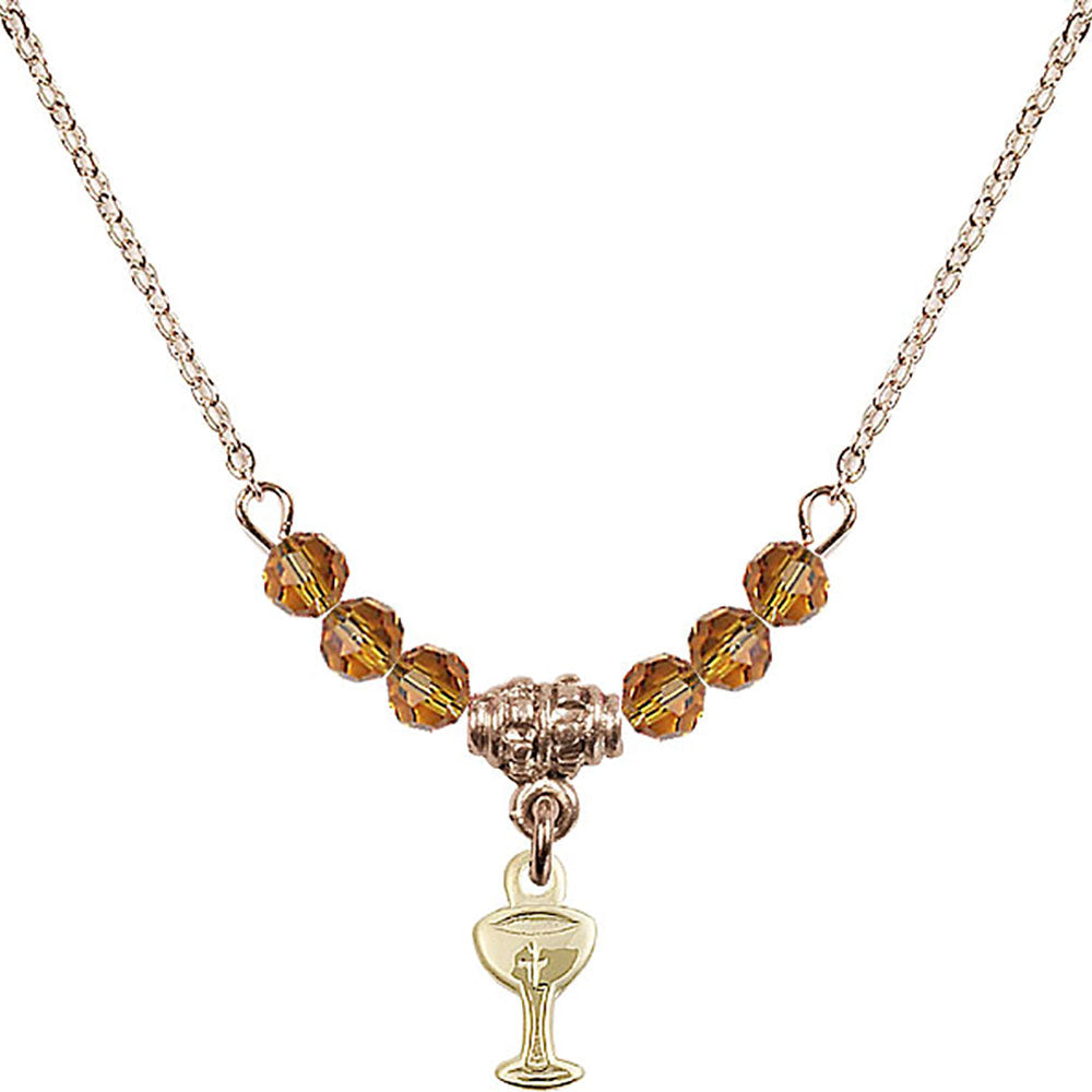 14kt Gold Filled Chalice Birthstone Necklace with Topaz Beads - 5614