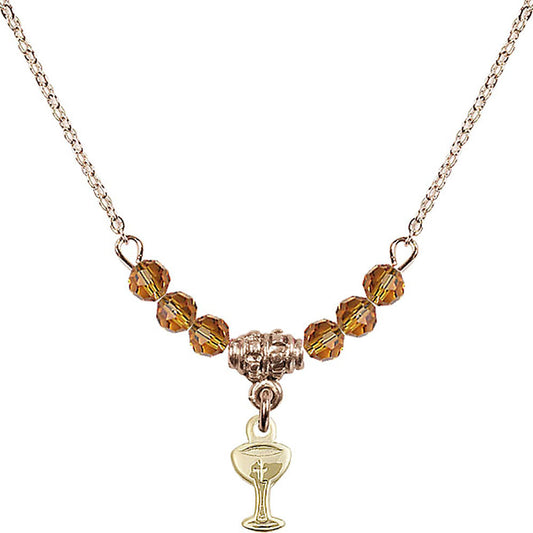 14kt Gold Filled Chalice Birthstone Necklace with Topaz Beads - 5614