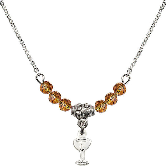 Sterling Silver Chalice Birthstone Necklace with Topaz Beads - 5614