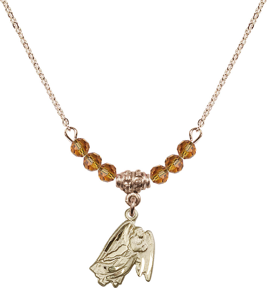 14kt Gold Filled Guardian Angel Birthstone Necklace with Topaz Beads - 5642