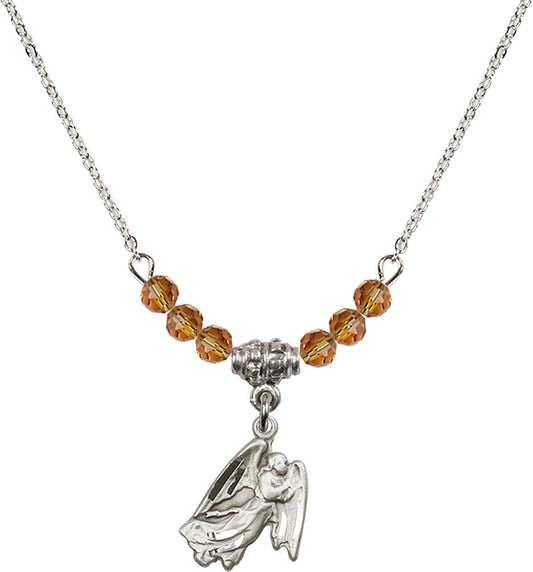 Sterling Silver Guardian Angel Birthstone Necklace with Topaz Beads - 5642