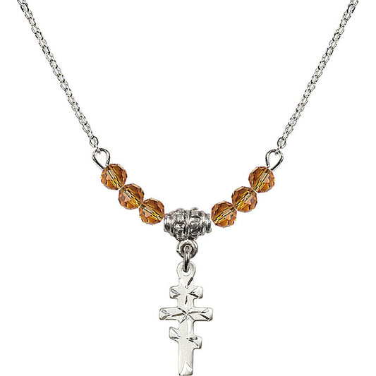 Sterling Silver Greek Orthadox Cross Birthstone Necklace with Topaz Beads - 5654