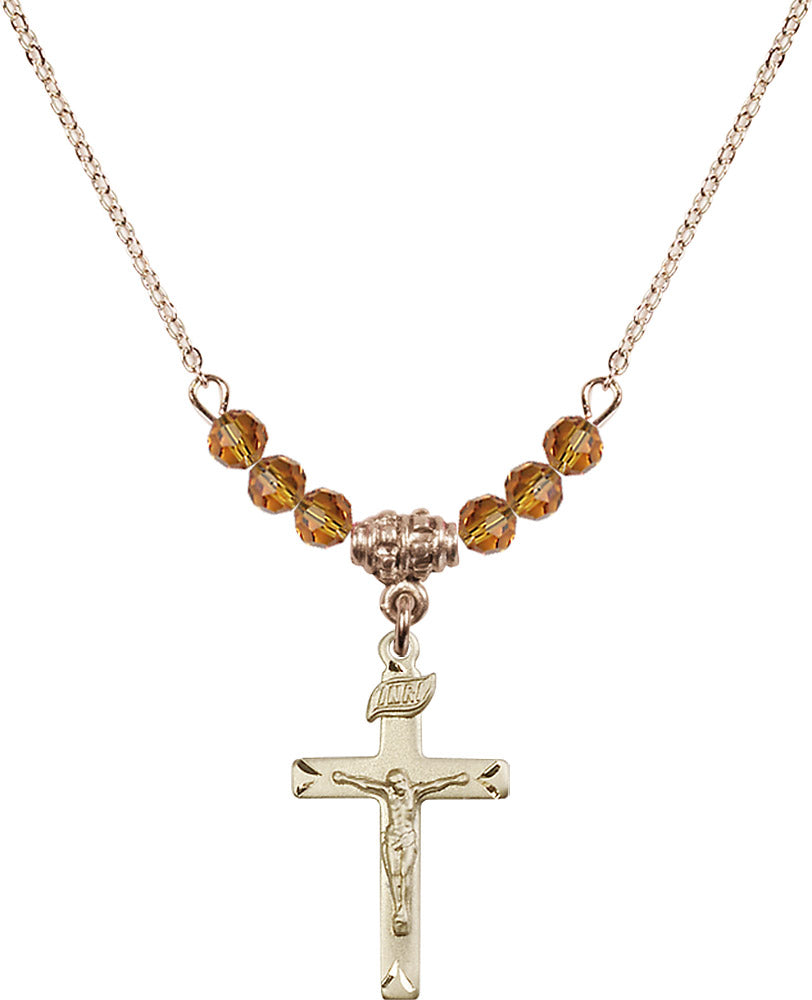 14kt Gold Filled Crucifix Birthstone Necklace with Topaz Beads - 5668