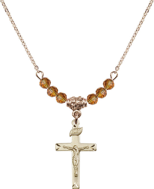 14kt Gold Filled Crucifix Birthstone Necklace with Topaz Beads - 5668
