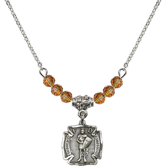 Sterling Silver Saint Florian Birthstone Necklace with Topaz Beads - 5686