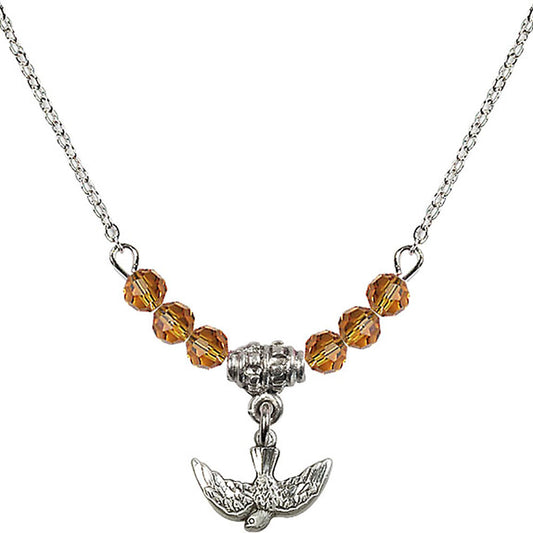 Sterling Silver Holy Spirit Birthstone Necklace with Topaz Beads - 5911
