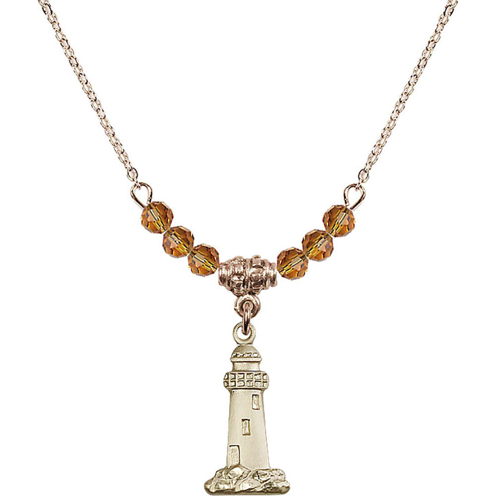 14kt Gold Filled Lighthouse Birthstone Necklace with Topaz Beads - 5922