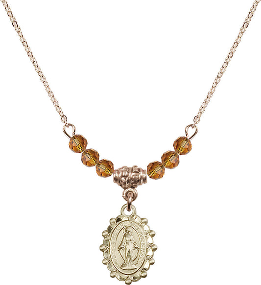 14kt Gold Filled Miraculous Birthstone Necklace with Topaz Beads - 6040