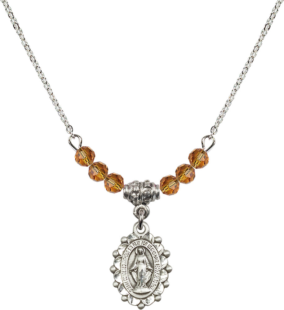 Sterling Silver Miraculous Birthstone Necklace with Topaz Beads - 6040