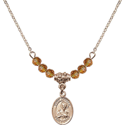 14kt Gold Filled Saint Andrew the Apostle Birthstone Necklace with Topaz Beads - 9000