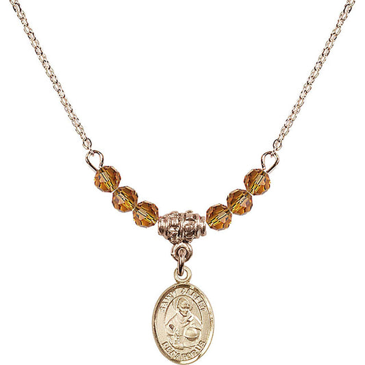 14kt Gold Filled Saint Albert the Great Birthstone Necklace with Topaz Beads - 9001