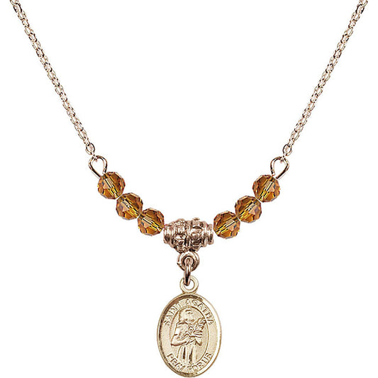 14kt Gold Filled Saint Agatha Birthstone Necklace with Topaz Beads - 9003