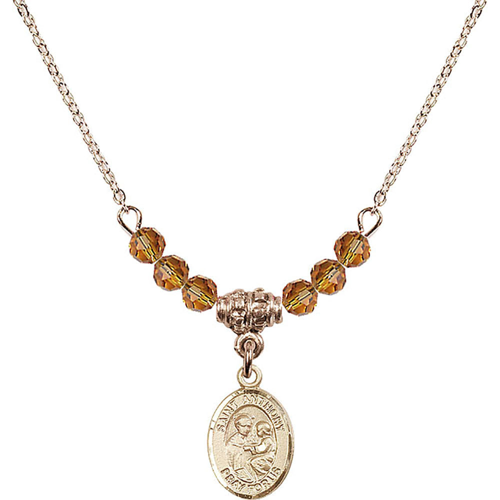 14kt Gold Filled Saint Anthony of Padua Birthstone Necklace with Topaz Beads - 9004