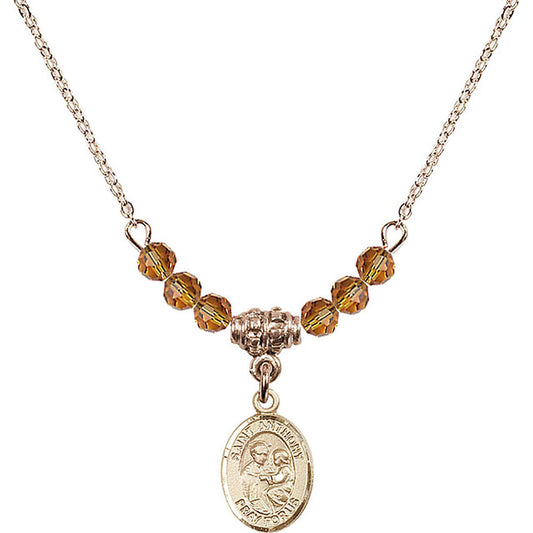 14kt Gold Filled Saint Anthony of Padua Birthstone Necklace with Topaz Beads - 9004