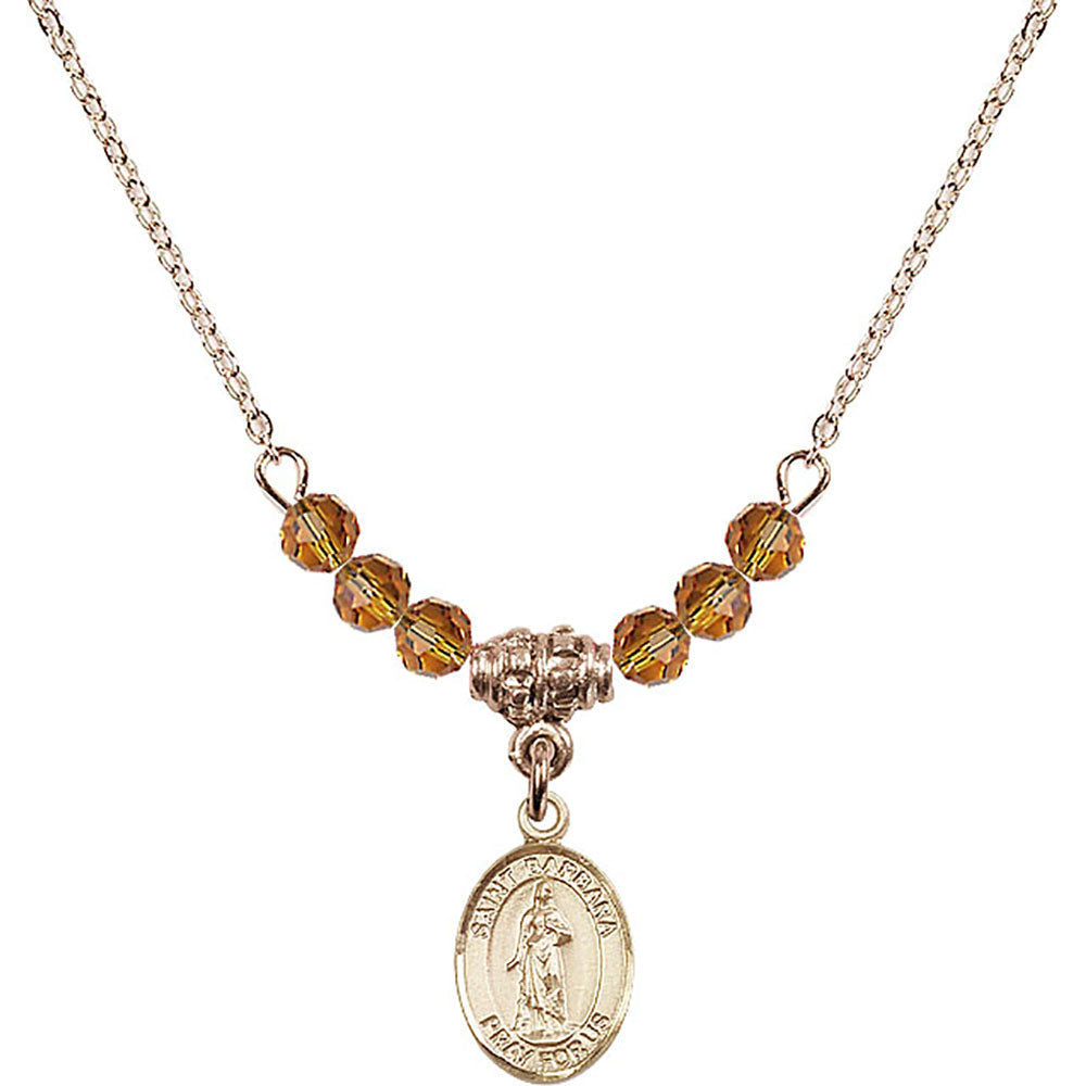 14kt Gold Filled Saint Barbara Birthstone Necklace with Topaz Beads - 9006