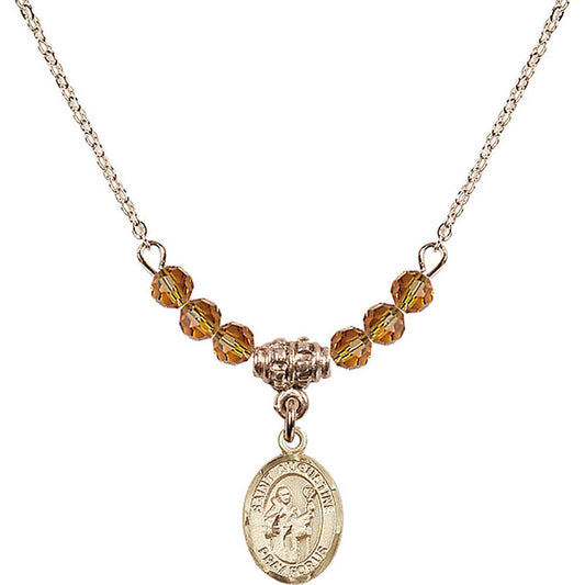14kt Gold Filled Saint Augustine Birthstone Necklace with Topaz Beads - 9007