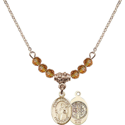 14kt Gold Filled Saint Benedict Birthstone Necklace with Topaz Beads - 9008